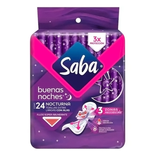 Imagen de Toallas Femeninas Saba Buenas Noches Con Alas 24 PZS