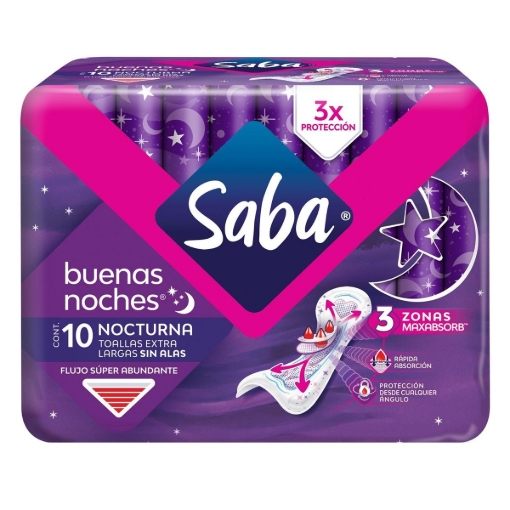 Imagen de Toallas Femeninas Saba Buenas Noches Sin Alas  10 PZS