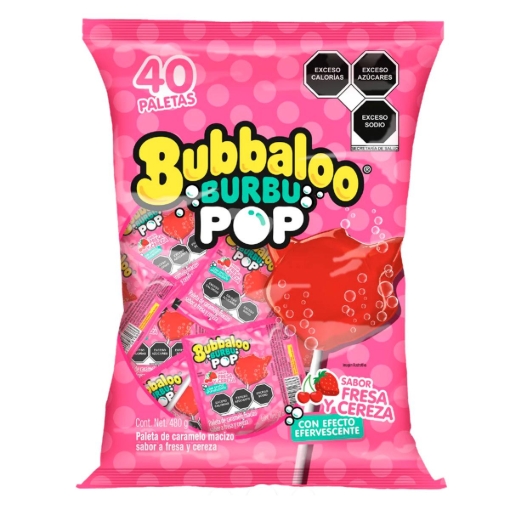 Imagen de Paletas Bubbaloo Burbu Pop Fresa Cereza 40 PZS