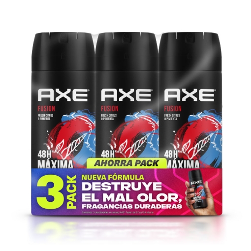 Imagen de Desodorante Axe Fusion Aerosol hombre 3pack  150 MLL