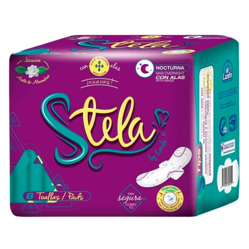 Imagen de Toalla Femenina Stela Nocturna Flujo Abundante C/A 8 PZS