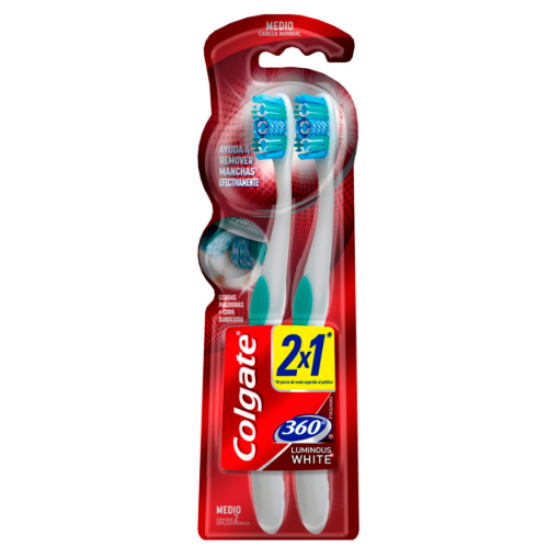 Imagen de CEPILLO COLGATE 360 LUMIN MED 2X1 2 PZS