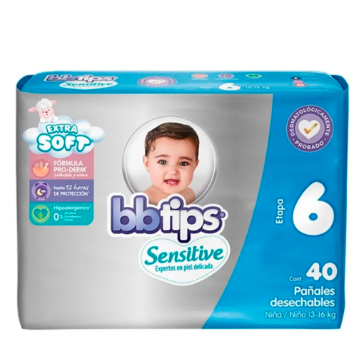 Imagen de Pañal BBTips Sensitive Etapa 6 40 PZS