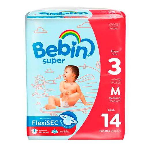 Imagen de Pañales Bebin Súper Mediano 14 PZS