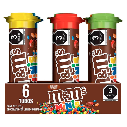 Imagen de Exh Choco M&M Minis Tubo Mars 30 GRS