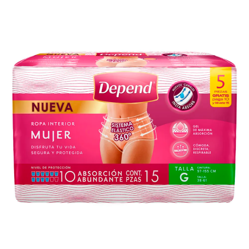 Imagen de Calzon Depend Ropa Muj Gde+5Pz C/U Depend 10 PZS