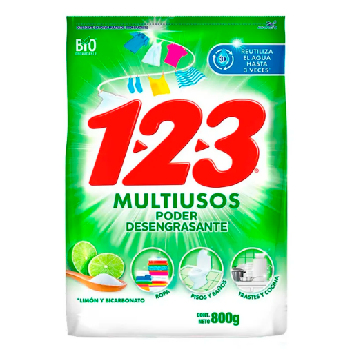 Imagen de Detergente Multiusos 123 Bicarbonato y Limón 800 GRS