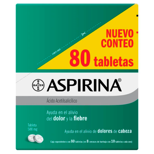 Imagen de Aspirina 500 mg Tabletas 80 PZS