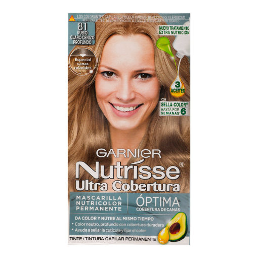 Imagen de Tinte Garnier Nutrisse 8.1 Rubio Claro Ceniza 1 PZS