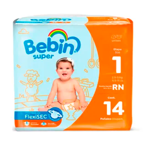 Imagen de Pañales Bebin Súper Recien Nacido 14 PZS