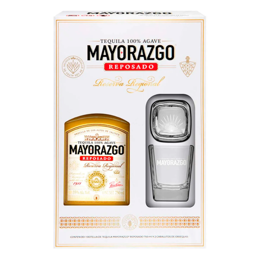 Imagen de Tequila Mayorazgo Reposado + 2 Vasos Tequileros 750 MLL