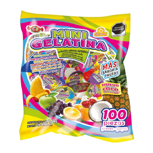 Imagen de Exhibidor Dulces Las Delicias Mini Gelatina Surtido Bolsa 100 PZS