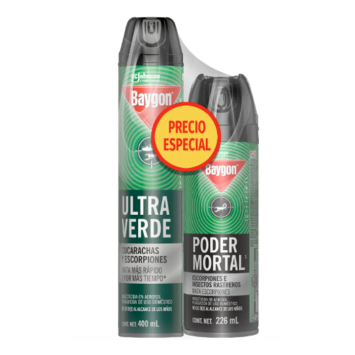 Imagen de Insecticida Baygon Ultra Verde Aerosol + Poder Mortal 226 ml c/u 400 MLL