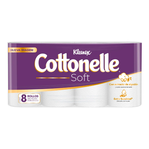 Imagen de Higiénico Kleenex Cotton Soft 280 Hojas Dobles 8 PZS