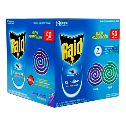 Imagen de Exhibidor Insecticida Johnson Raidolitos Verdes/Lavanda 50 PZS