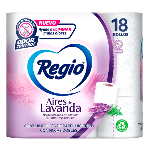 Imagen de Higiénico Regio Aires Lavanda 230 Hojas Dobles 18 PZS