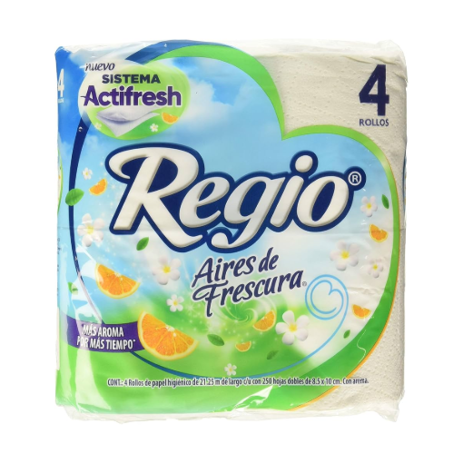 Imagen de Papel Higiénico Regio Aires De Frescura 250 Hojas 4 PZS