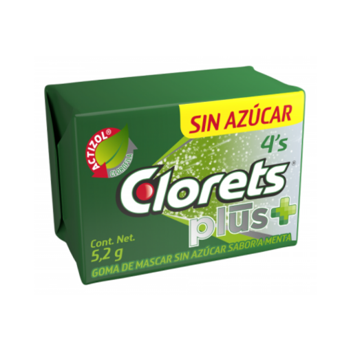 Imagen de Chicle Clorets Plus 4’s sin Azúcar 5.2 GRS