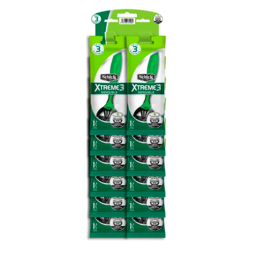 Imagen de Exhibidor Rastrillo Schick Xtreme 3 Piel Sensible Hombre Tira 12 PZS