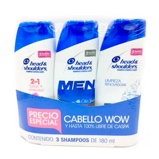 Imagen de Exhibidor Shampoo H&S Limpieza Renovadora + Suave + Old Spice 180 MLL