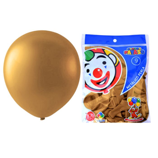 Imagen de Exhibidor Globo Payaso No. 9 Metálico Oro 100 PZS