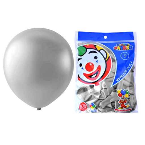 Imagen de Exhibidor Globo Payaso No. 9 Metálico Plata 100 PZS
