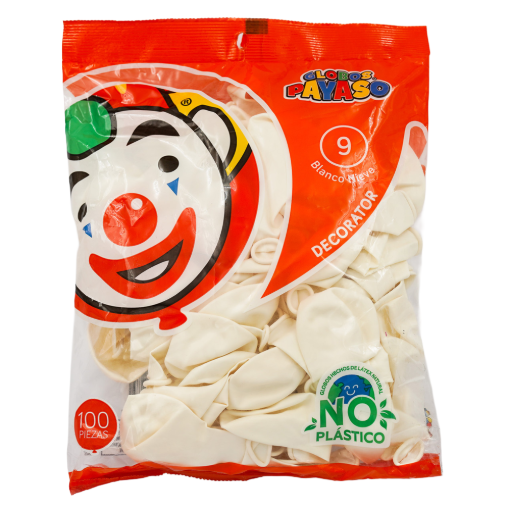 Imagen de Exhibidor Globo Payaso No. 9 Blanco Nieve 100 PZS