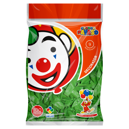 Imagen de Exhibidor Globo Payaso No. 9 Decorativo Verde 100 PZS