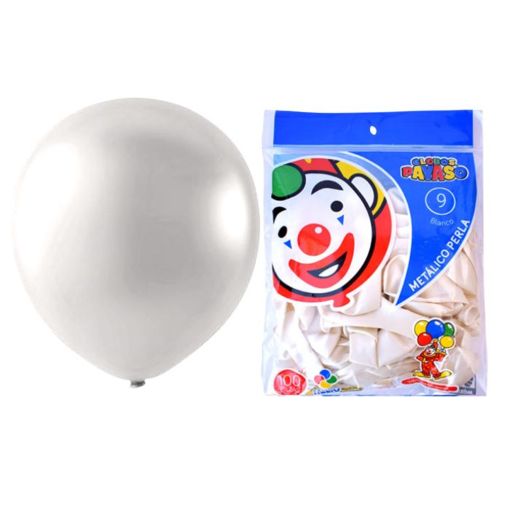 Imagen de Exhibidor Globo Payaso No. 9 Metálico Perla Blanco 100 PZS
