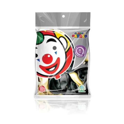 Imagen de Exhibidor Globo Payaso No. 9 Metálico Dorado/Negro 50 PZS