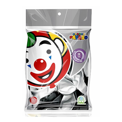 Imagen de Exhibidor Globo Payaso No. 9 Metálico Plata/Negro 50 PZS