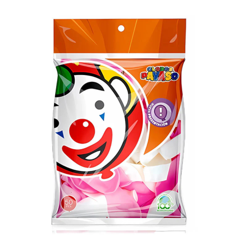 Imagen de Exhibidor Globo Payaso No. 9 Decorativo Rosa/Blanco 50 PZS
