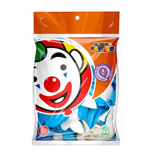 Imagen de Exhibidor Globo Payaso No. 9 Blanco/Azul 50 PZS