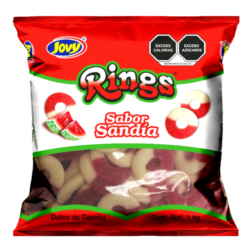 Imagen de Exhibidor Dulce Gomitas Jovy Rings Sandía Bolsa 1 KGS