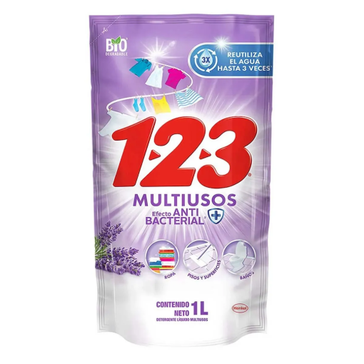 Imagen de Detergente Líquido 123 Multiusos Lavanda Doypack 1 LTS