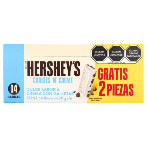 Imagen de Exhibidor Chocolate Hershey’s Barra Cookies & Cream +2 Piezas 20 GRS