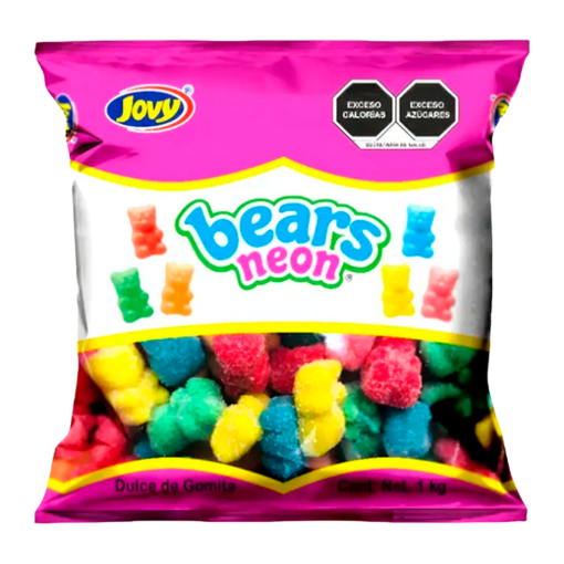Imagen de Exhibidor Dulce Gomitas Jovy Bears Neón Bolsa 1 KGS