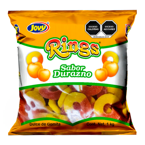 Imagen de Exhibidor Dulce Gomitas Jovy Rings Durazno Bolsa 1 KGS