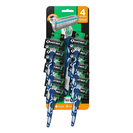 Imagen de Exhibidor Rastrillo Schick Quattro 4 Piel Normal +1 Gel E. Diez 220 ml 10 PZS