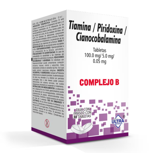 Imagen de Medicamento Complejo B Tiamina Piridoxina Tabletas 30 PZS