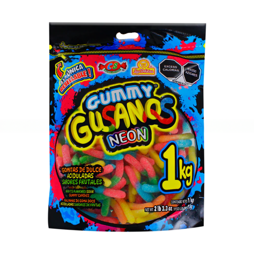 Imagen de Exhibidor Dulce Las Delicias Gummy Gusanos Neón Bolsa 1 KGS