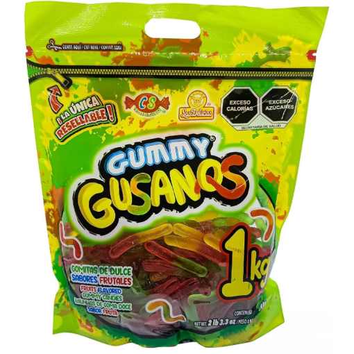 Imagen de Exhibidor Dulce Las Delicias Gummy Gusanos Frutal Bolsa 1 KGS