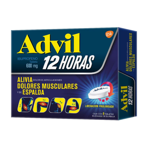 Imagen de Exhibidor Medicamento Advil 12 Horas Ibuprofeno 600 mg 6 PZS