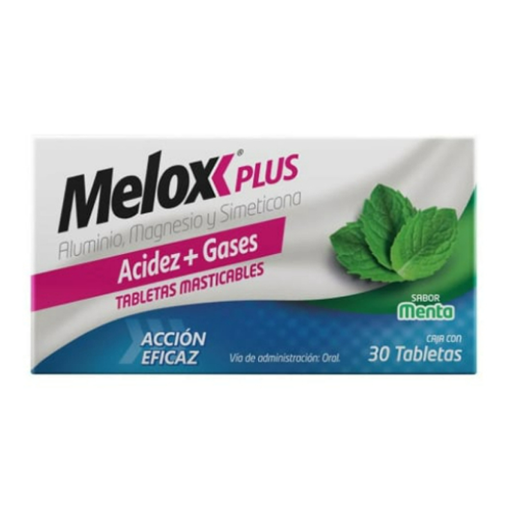 Imagen de Exhibidor Medicamento Melox Plus Menta Tabletas 30 PZS
