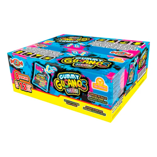 Imagen de Exhibidor Dulce Las Delicias Gummy Gusanos Neón 70 GRS