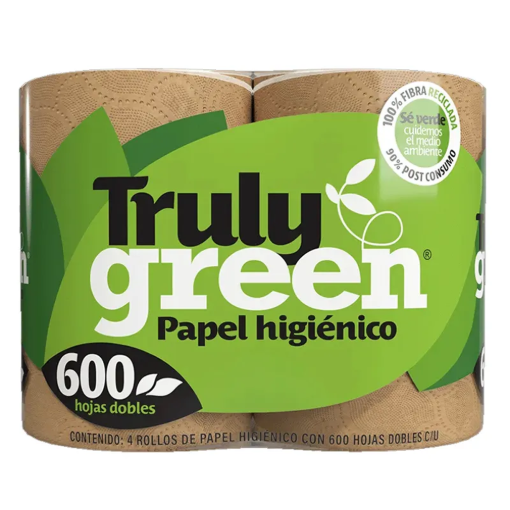 Imagen de Papel Higiénico Truly Green 600 Hojas Dobles Café 4 PZS