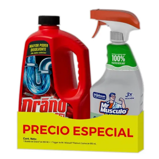 Imagen de Limpiador de Baño Drano Max Gel con Mr. Músculo Platinum 650 ml 946 MLL