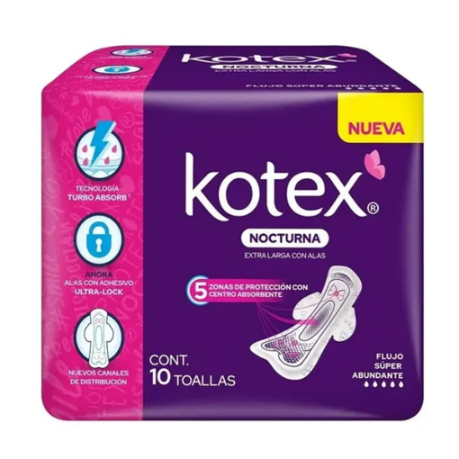Imagen de Toalla Kotex Nocturna Flujo Súper con Alas +3 Piezas Nuevo 8 PZS