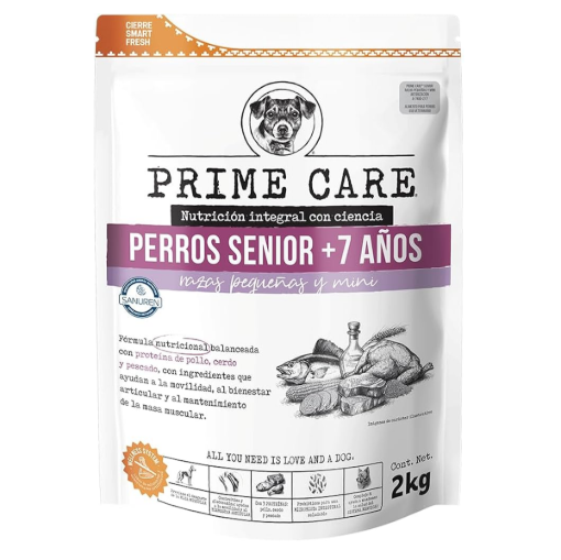 Imagen de Alimento Prime Care Senior Razas Pequeñas y Mini Pollo, Cerdo y Pescado 2 KGS