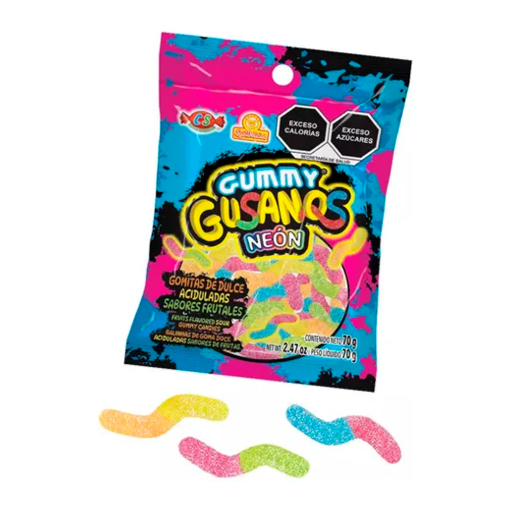 Imagen de Charola Dulce Las Delicias Gummy Gusanos Neón 70 GRS